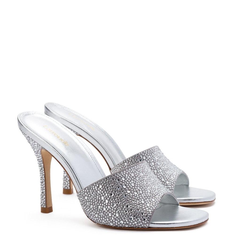 NEW Larroudé Colette Crystal Mule In Gray Suede